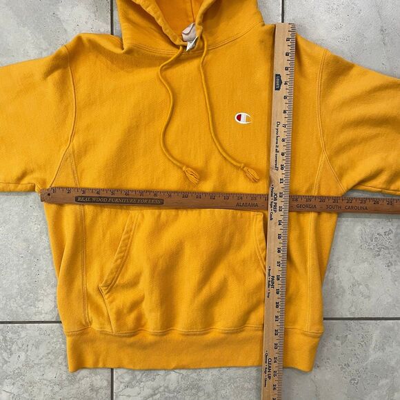 Champion Reverse Weave Yellow Hooded Sweatshirt Size M Heavy Casual Hoodie - Picture 6 of 6